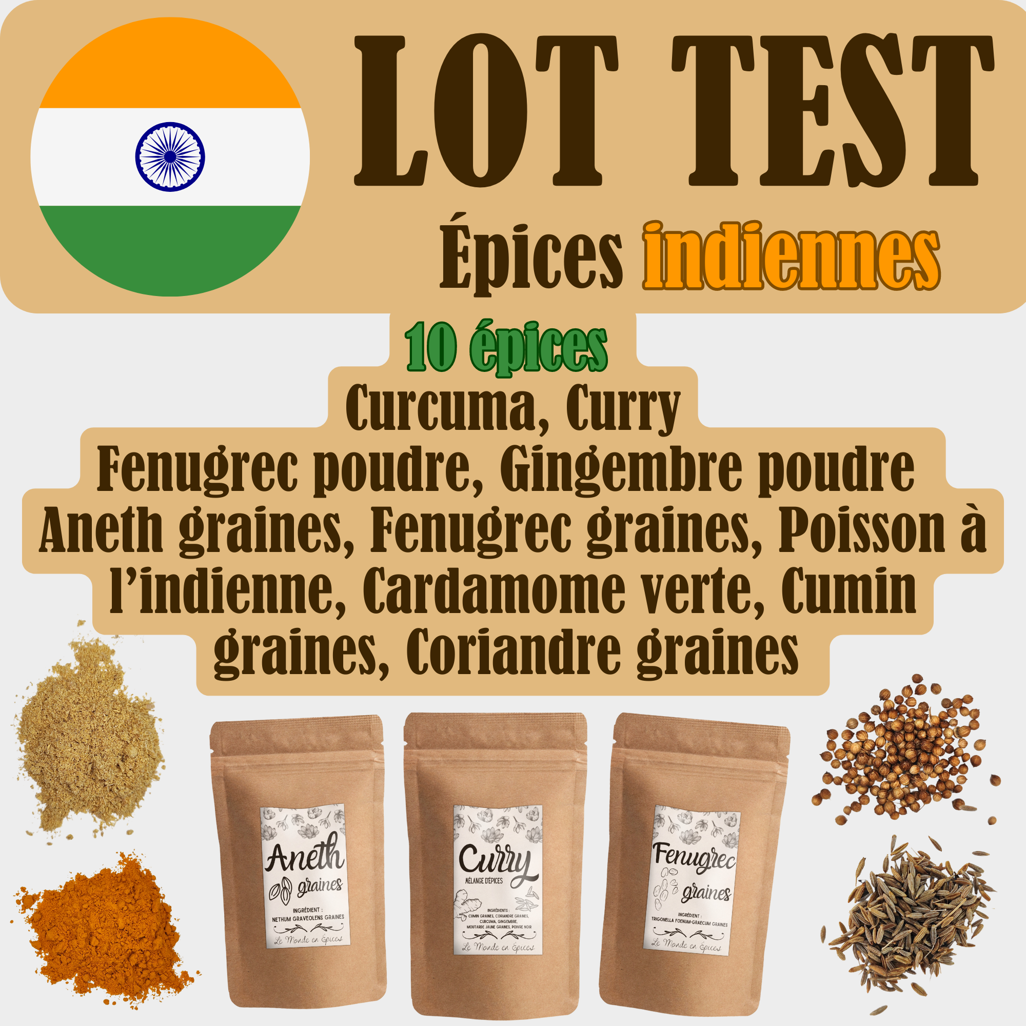 Paquete de 10 especias indias - 10 x 10 g